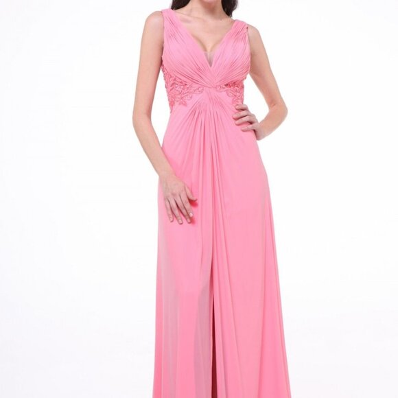 princess polly baby blue dress B263057 Elegant Lux Charmeuse Gown with Sweetheart Neckline and Center Notch